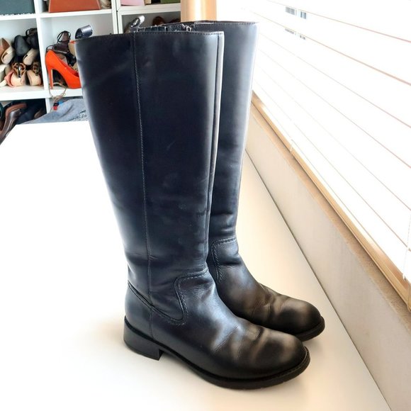 Clarks Black Leather Low Block Heel Round Toe Tall Riding Boots Size 7 - Picture 5 of 14